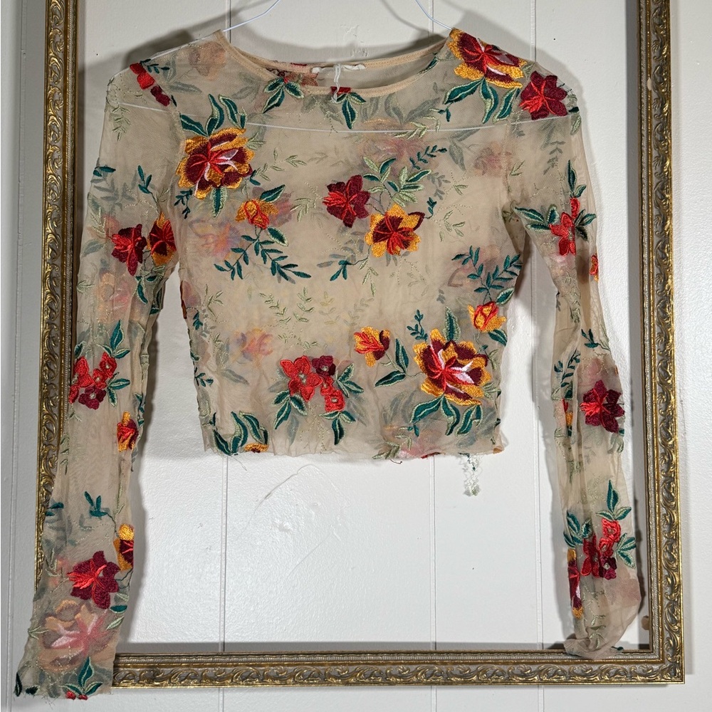 Floral Embroidered Sheer Top